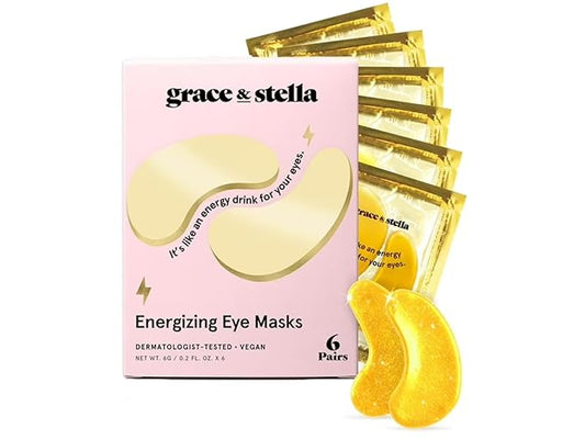 Under Eye Mask - Travel Size Toiletries - Bridal Shower Gifts - Gel Eye Patches for Dark Circles, Puffy Eyes, Wrinkles, Undereye Bags - Vegan - Self Care (6 Pairs, Gold)
