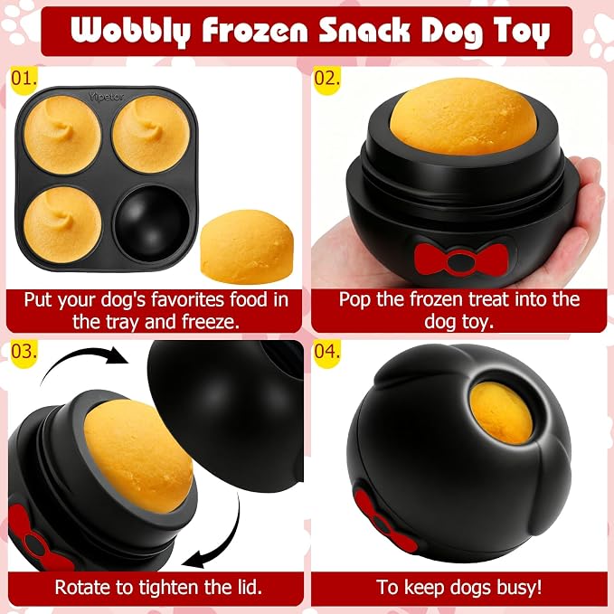 Yipetor Wobbly Dog Chew Toy, Frozen Treat Lick Ball for Medium Large Dogs