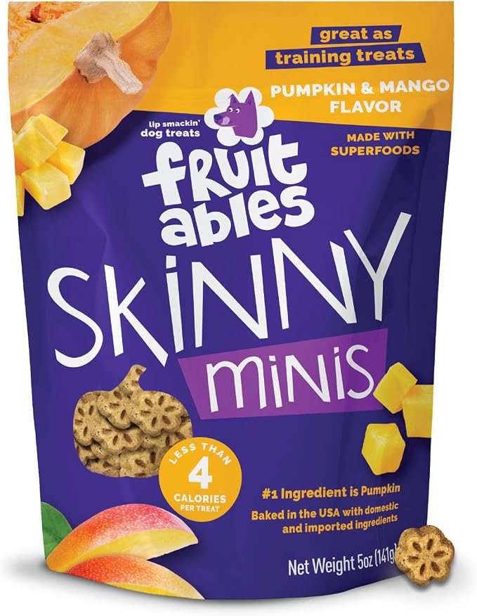 Fruitables Skinny Mini Dog Treats, Training Treats, Pumpkin and Mango, 5oz | Healthy Dog Treats, Crunchy Dog Biscuits, Healthy Puppy Treats, Limited Ingredient, Training Rewards, Made in USA