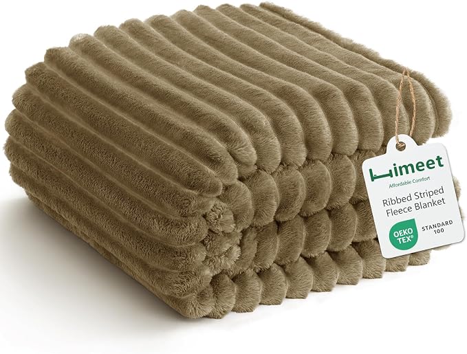 HIMEET Camel Twin Blanket for Bed, 300GSM Ribbed Fleece, 60 x 80 Inches | Ultra Soft Flannel, All-Season Lightweight Warmth, Bed Layering Pick & Dorm Essential, Gift for Men & Women, Machine Washable