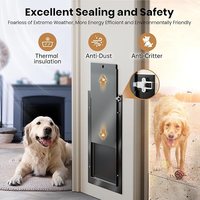 Dog Door for Door, Doggy Door Doggie Door, Medium Dog Door All Aluminum Black, Heavy Duty Pet Door, Double Magnetic Flaps, Thermal Tnsulation, Energy Efficient, Sliding Lock Panel (Pets Up to 45Lb) | Aluminum Alloy Frame, Upgraded Magnetic Flaps, Therm...