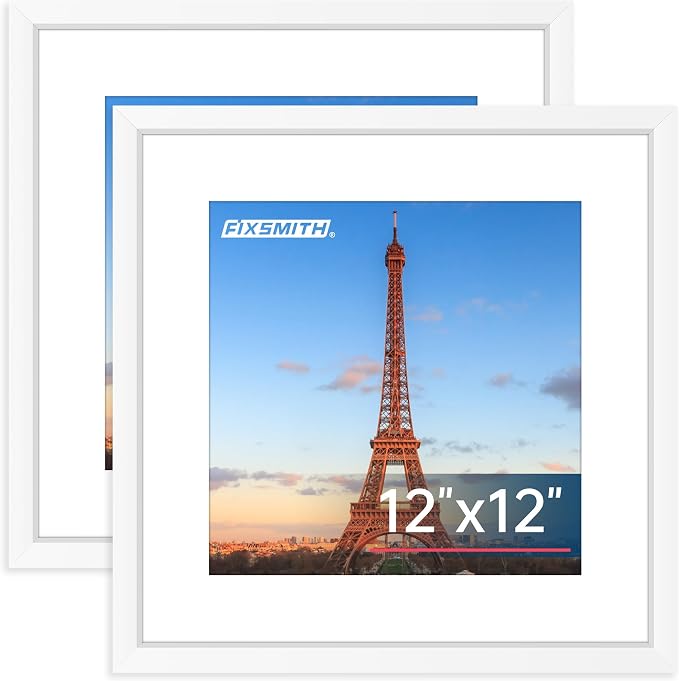 12x12 Picture Frame White Set of 2, Photo Frame with HD Plexiglass, Display Pictures 8x8 with Mat or 11x17 Without Mat, White Picture Frames Collage Wall Decor, Gallary Wall Frame
