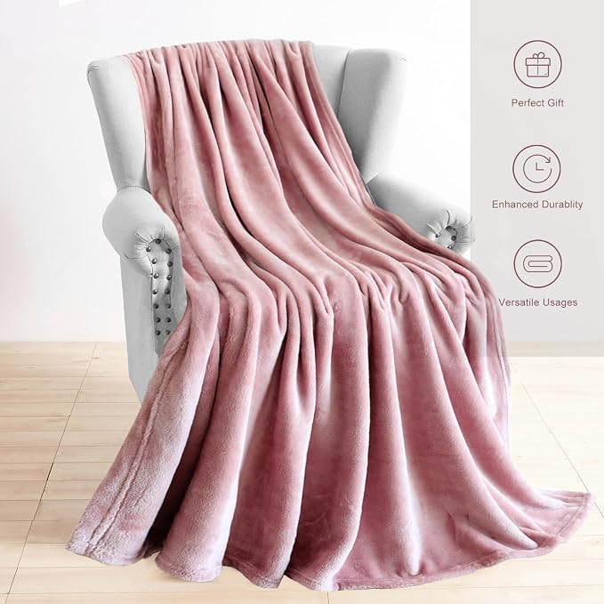 TASTHROW Pink Throw Blanket 50x60 Inches | Soft Plush Cozy Fleece Flannel Throw Blanket, Lightweight Warm Throws for Bed, Couch, Bedroom and Living Room, All Seasons