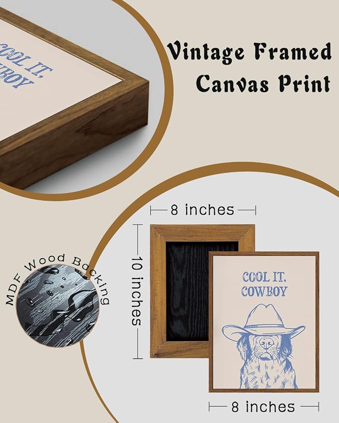 ZZLWBKGL Western Wall Decor Cool It Cowboy Wall Art Cowboy Dog Canvas Art | Vintage Artwork Funny Animal Picture for Living Room Bathroom Nursery 8x10in