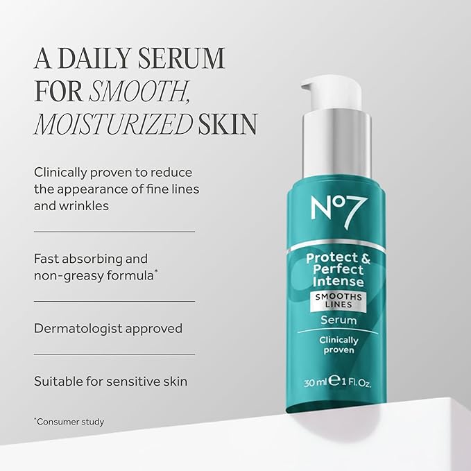 No7 Protect & Perfect Intense Advanced Serum - Anti-Aging Face Serum that Visibly Smoothes & Firms Fine Lines and Wrinkles - Formulated with Hyaluronic Acid and Matrix 3000+ Technology (1 fl oz)
