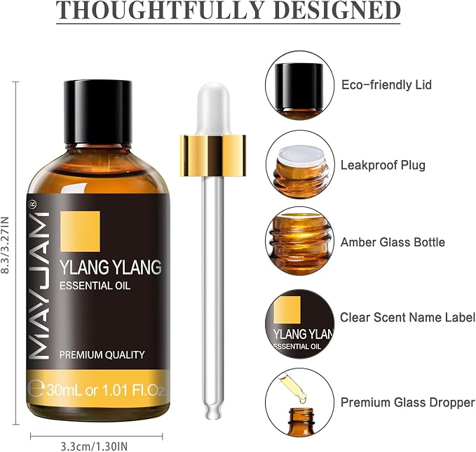 MAYJAM Ylang Ylang Essential Oil for Diffuser Soap Candle Making, 1.01fl.oz | Long Lasting Scents, Ylang Ylang Essential Oil for Skin, Floral Essential Oils for Home Yoga Use