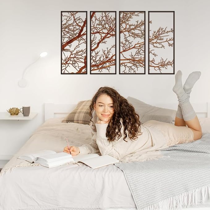ESTART 4 Pieces Tree of Life Metal Wall Decor, Colorful Tree Branch Metal Wall Art, Tree Sign Wall Hangings for Home Garden Office Living Room Indoor Outdoor (Colorful, Large)