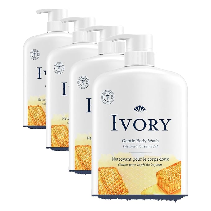 Ivory Body Wash Gentle, Free of dyes, parabens, and phthalates, Honey Scent, 35 oz (Pack of 4)