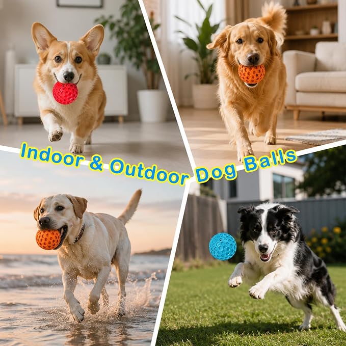 3 Pack Indestructible Squeaky Dog Balls for Aggressive Chewers, Interactive Dog Toys for Teething, Relieving Anxiety. Chew Toy for Large, Medium Breeds, Outdoor Rubber Balls.