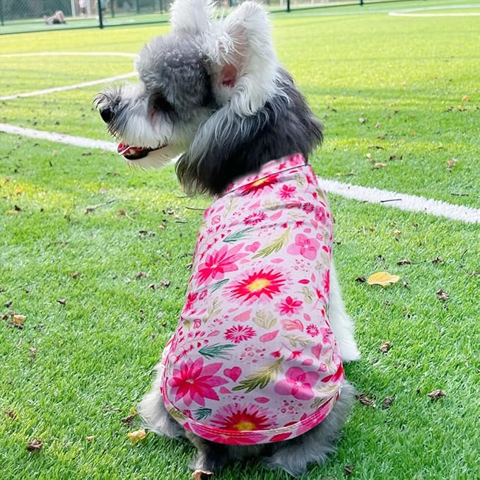 PET SHOW 4 Pack Paw Bone Printed Dog Clothes Shirts Soft Vest Lightweight Sleeveless Cats Doggies T-Shirts Puppies Tank Top Tee for Small Medium Dogs White Black Pink Blue (Large, Pink for Girls)