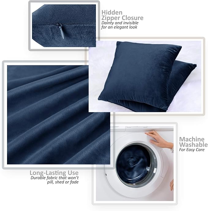 Throw Pillow Inserts Pack of 2 with Velvet Soft Solid Decorative Square Throw Pillow Covers Set for Sofa Couch Car Bedroom, 26X26 Throw Pillows Inserts with 24x24 Washable Cushion Covers, Navy Blue