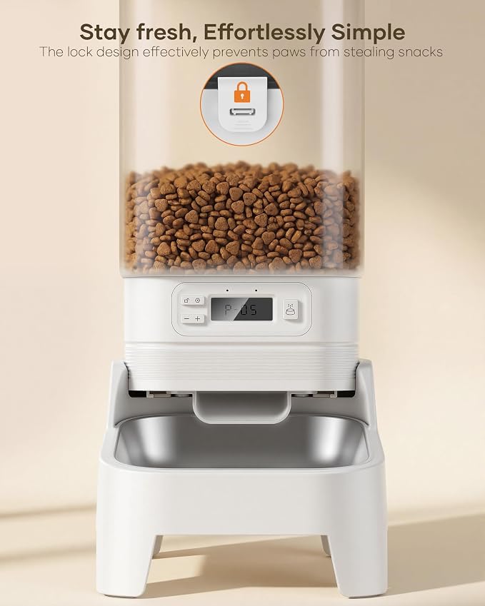 Automatic Dog Feeder with Elevated Stand - 7L Cat Food Dispenser with Large Food Tray, Timed Auto Cat Feeder for Dry Food, 6 Meals Per Day, No-Jam, Freshness Design, Detachable for Easy Clean