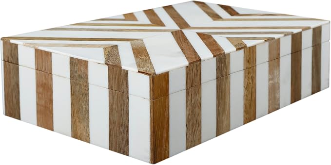 Handicrafts Home Decorative Storage Box with Lid Wooden Storage Organizer Box Multi Purpose Storage Box for Coffee Table Desk Shelf – Resin Inlay Marquet Chevron Collection - 10x6x2.5
