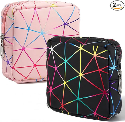 2Pcs Sanitary Period Bag Napkin Storage Bags, Portable Menstrual Periods Pouch with Zipper for Teen Pads, Reusable Periods Kit Bag Feminine Product Pouch Cosmetic Organizer Bags for Teen Girl