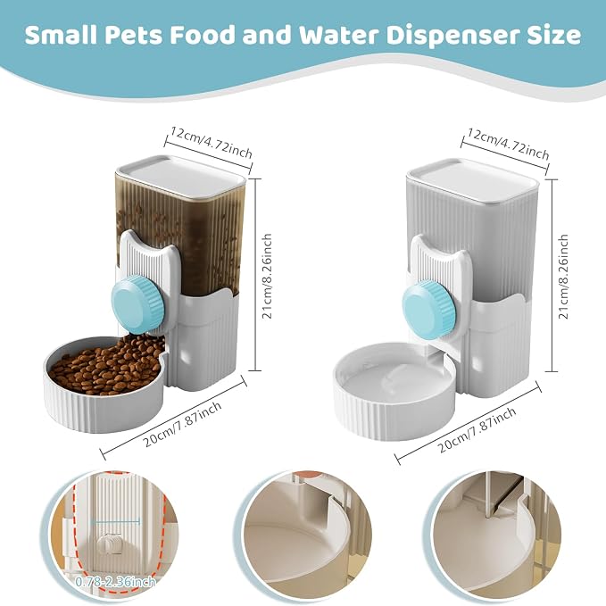 Hanging Cage Auto Pet Food Bowl Water Bottle Dispenser, 1L, Blue | Auto Gravity Pet Feeder and Waterer Set, Kennel Feeding Station, Crate Feeder Dish, For Rabbit Puppy Cats Ferret