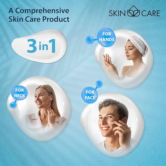 Skin Care Hyaluronic Acid 3-in-1 Moisturizer Face Cream, Neck and Hands - Treatment for Crepey Texture, Wrinkles and Sagging - Daily Lotion for All Skin Types - 16.9 fl. oz.