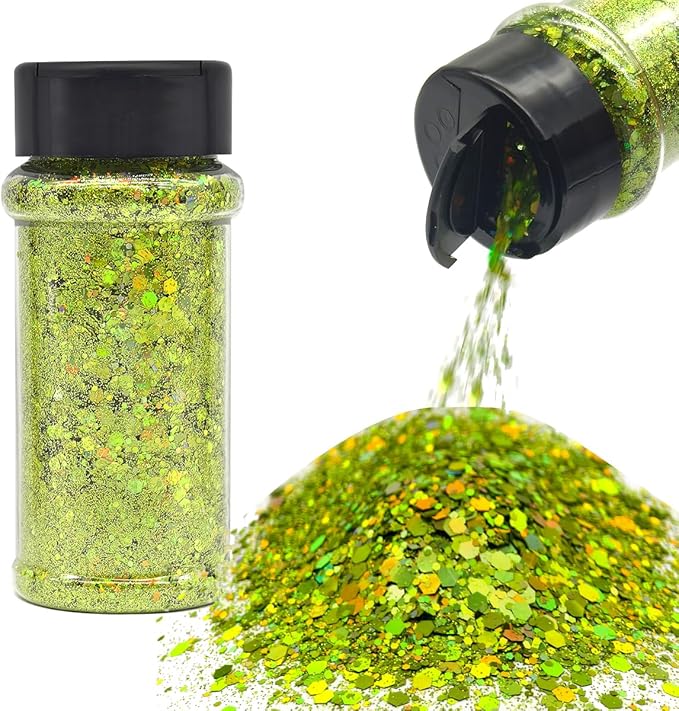 Light Green - Craft Glitter - 2oz Glitter Shaker Bright Colorful Mix Chunky Body Glitter Bulk - 24 Colors in Shaker, Cosmetic Grade Glitter - EBLB608