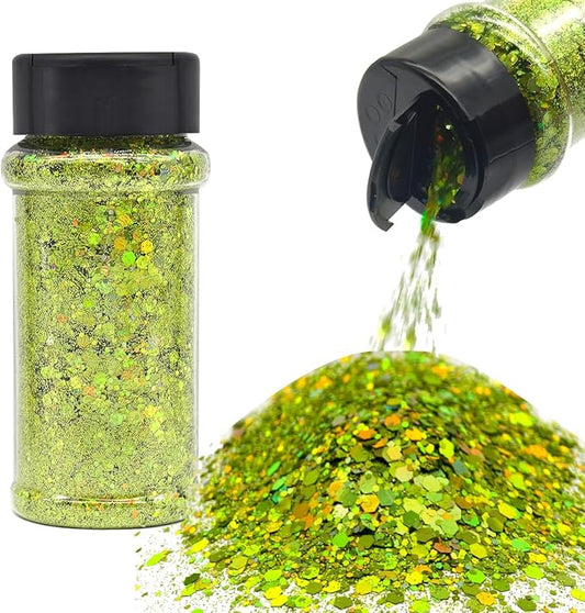 Light Green - Craft Glitter - 2oz Glitter Shaker Bright Colorful Mix Chunky Body Glitter Bulk - 24 Colors in Shaker, Cosmetic Grade Glitter - EBLB608