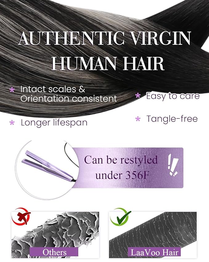 LaaVoo U Tip Hair Extensions Human Hair Ombre Black K tip Hair Extension Real Human Hair Natural Black to Silver KTip Human Hair Extensions Hot Fusion 24 inch 50g/50s
