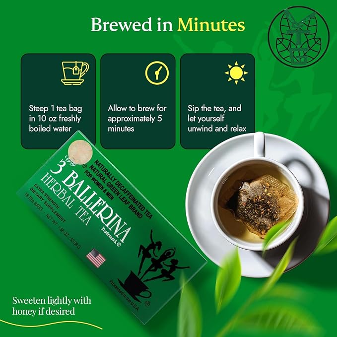 3 Ballerina Diet Tea Extra Strength – Caffeine-Free Herbal Tea Bags for Digestive Comfort – Pack of 2 (36 Count)