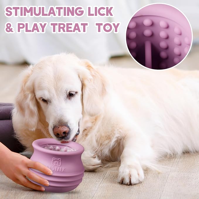 Dog Enrichment Treat Toy, Long-Lasting Wobbly Interactive Freeze Lick Toys for Dogs, Stuffable Puzzle Feeder Toy for Boredom, Silicone Treat Dispensing Chew Toy (Pastel Purple,S)