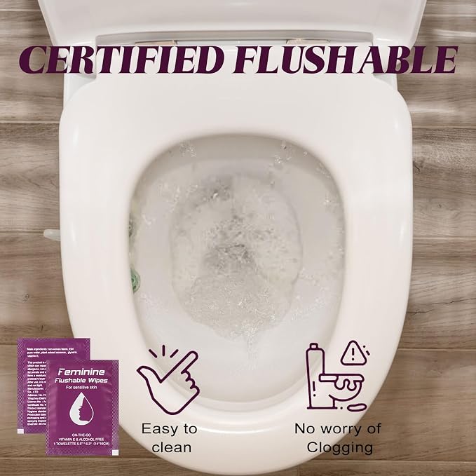 twoworld 200 Feminine Wipes Flushable Travel Individually Wrapped | Travel Wipes for Women,Feminine Care Wet Wipes Travel Size Vaginal Wipes for Adult,Girl and Homeless(Unscent)
