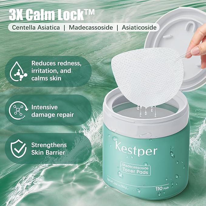 Madecassoside Toner Pads | 110 Pad Calming Face Pads with Centella Asiatica to Soothe,Balance Skin Tone,Fades Blemishes & Spots | Daily Face Skincare
