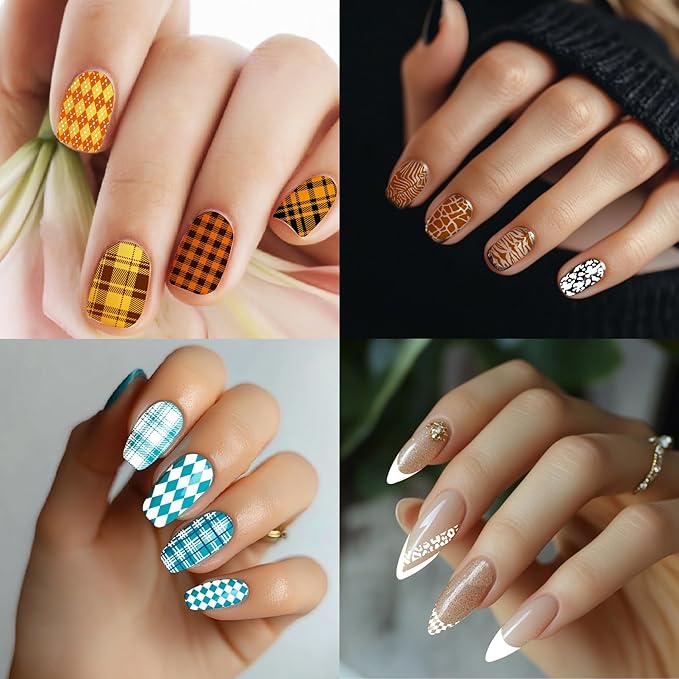 Arbuya Nail Art Stamping Plates Set of 3 - Plaid, Animal Print & French Tip Designs - Stainless Steel Manicure Art Tool