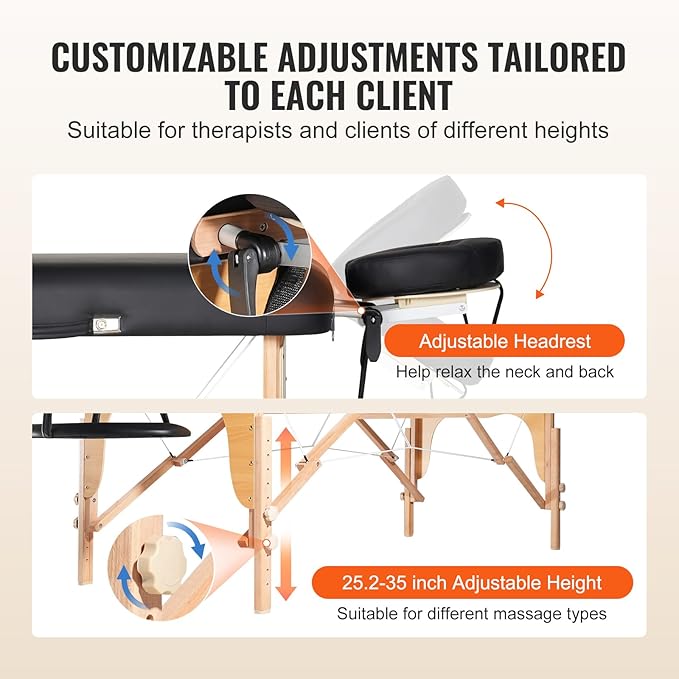 VEVOR Professional Wide Massage Table 30" W, Heavy Duty Folding Massage Table, 750LBS, 8-Level Height Adjustable Facial Salon Tattoo Bed, Portable Spa Table with Headrest, Hand Pallet & Carrying Bag