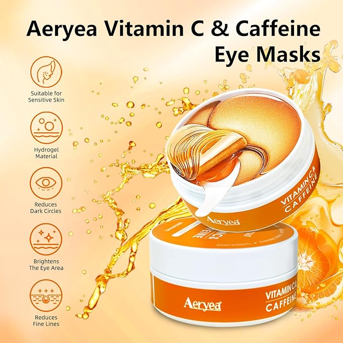 Under Eye Patches with Vitamin C & Caffeine 30 Pairs for Dark Circles, Fine Lines and Puffiness, with Niacinamide Hydra-Gel Collagen, Skin Care for Men & Women - 2 PACK