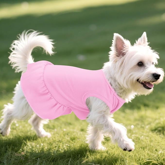 2 Pcs Dog Dresses Cat Skirt Solid Color Dog Clothes Summer Sleeveless Puppy Girl Clothes for Small Pet Dogs Cats (Yellow,Pink, Medium)