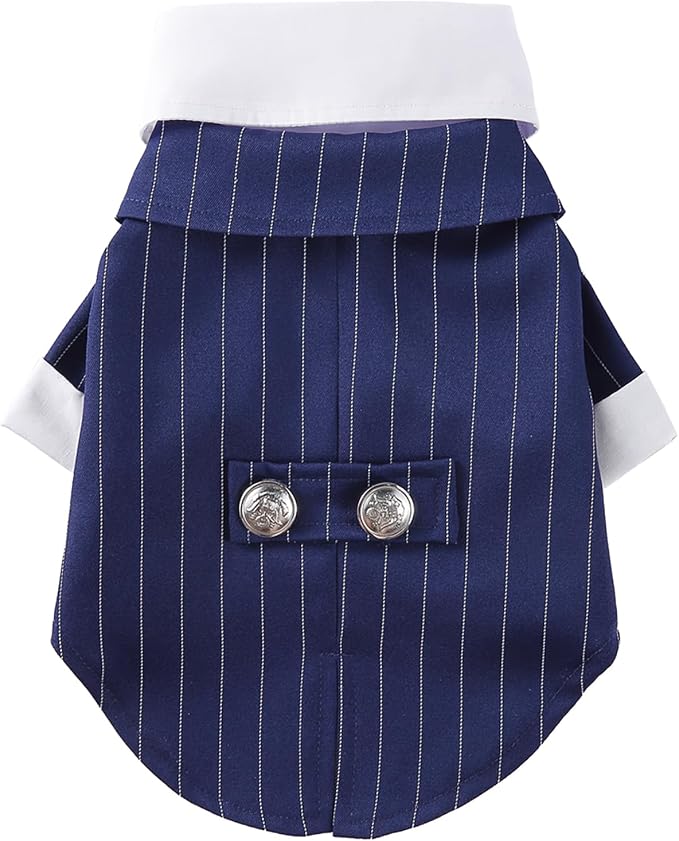 GabeFish Pets Wedding Jackets Suit for Dogs with Bow Tie Puppy Cat Formal Clothes Shirt Tuxedo (BlueStriped, S (Chest 12.9in/33cm)