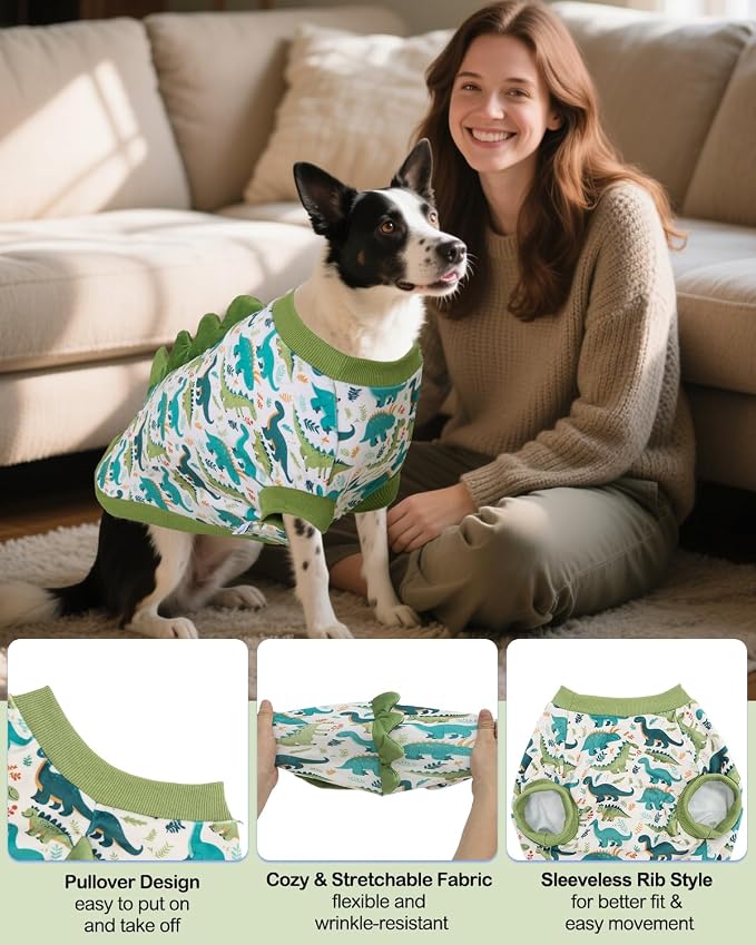 CuteBone Dinosaur Costume Dog Shirt, Stretchy Velvet T-Shirt Clothes for Medium Dogs, Soft & Breathable Pet Tee Outfit Frenchie Apparel for Daily Wear, Cozy Pullover Design Puppy Fashion COSBX03XXL