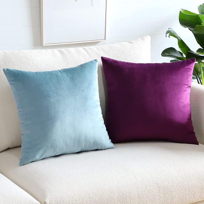 Artscope Luxury Velvet Pillow Covers Super Soft Decorative Square Throw Pillow Covers Case Cushion Covers for Sofa Couch Bedroom Car Decor 18x18 Inch Light Blue