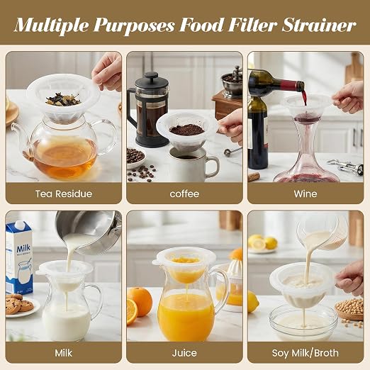4 Pack Food-Grade Plastic Strainers, Filter Juice for Soybean Milk, Tea, Coffee, Honey Juices Wine and Liquid Transfer