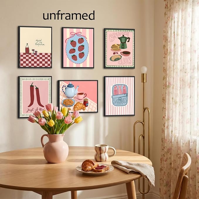 Mynotix Cute Kitchen Poster Set of 6, Trendy Food Drink Wall Art Painting Vintage Coffee Bar Canvas Wall Decor Prints Picture for Dining Room Bar Cart Kitchen 12x16 inch Unframed