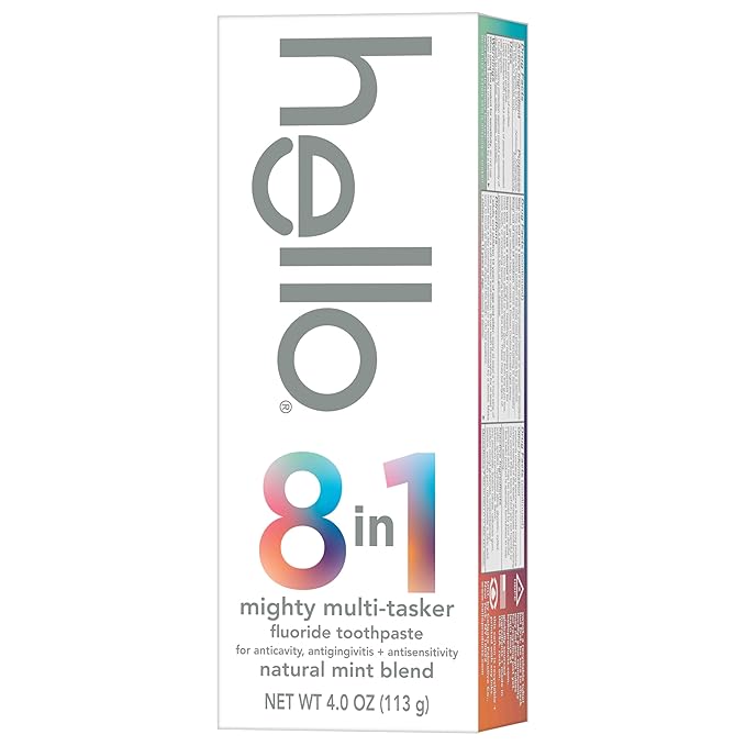 Hello Mighty Multitasker Fluoride Toothpaste, 8-in-1 Toothpaste with Minty Flavor, Anticavity, Antigingivitis, Antisensitivity, Strengthens Enamel and Whitens, 4.0 Oz Tube