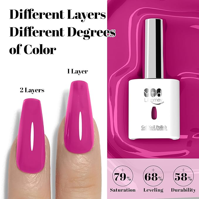YTD Likomey Gel Nail Polish,15ml Fuchsia/Dragon Fruit Pink UV Nails Gel,Fall Winter Salon Home DIY Nail Art Manicure Pedicure Color Varnish,CS476