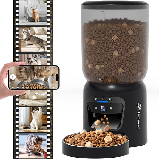 Automatic Cat Feeder with 2K Camera: 5G WiFi Automatic Dog Feeder | Night Vision, Two-way Audio, Voice Recording, 304 Stainless Steel Bowl, 6L Large Capacity, Detachable for Easy Clean -24 Cups