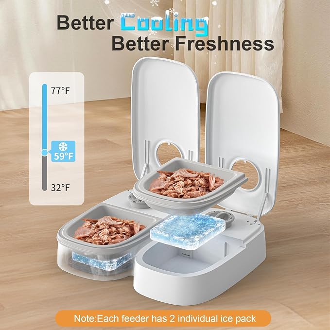 2-Meal Wet Food with Ice Packs Battery Powered Timed Cat Feeder | 48H Wet Food Dispenser, Ice Packs, 700ml Capacity, Battery Powered for Cats & Small Dogs