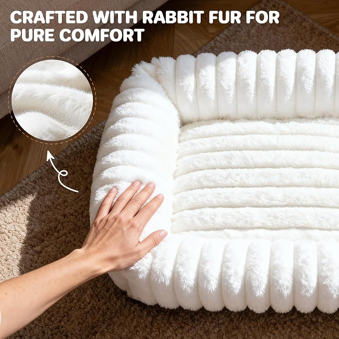 Dog Bed for Small Medium Size Dog, Washable Fluffy Rabbit Fur Pet Bed for Puppy and Kitten, Orthopedic Dog Cat Beds with Removable Cover & Anti-Slip Bottom Medium Dog Bed self Warming
