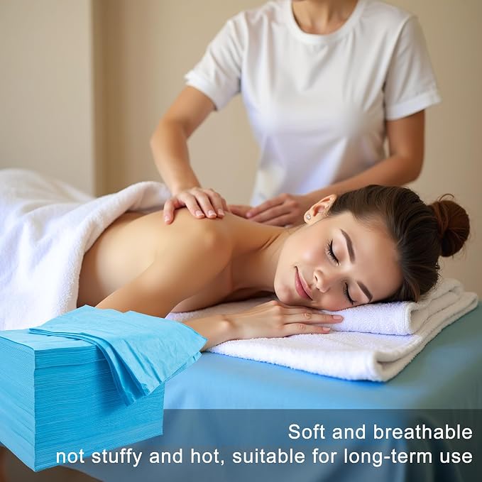 100 Pack 31" x 71" Disposable Non-Woven Massage Table Bed Covers - 2-Ply Waterproof Spa Sheets for Facial, Tattoo & Waxing. (blue 100pc)