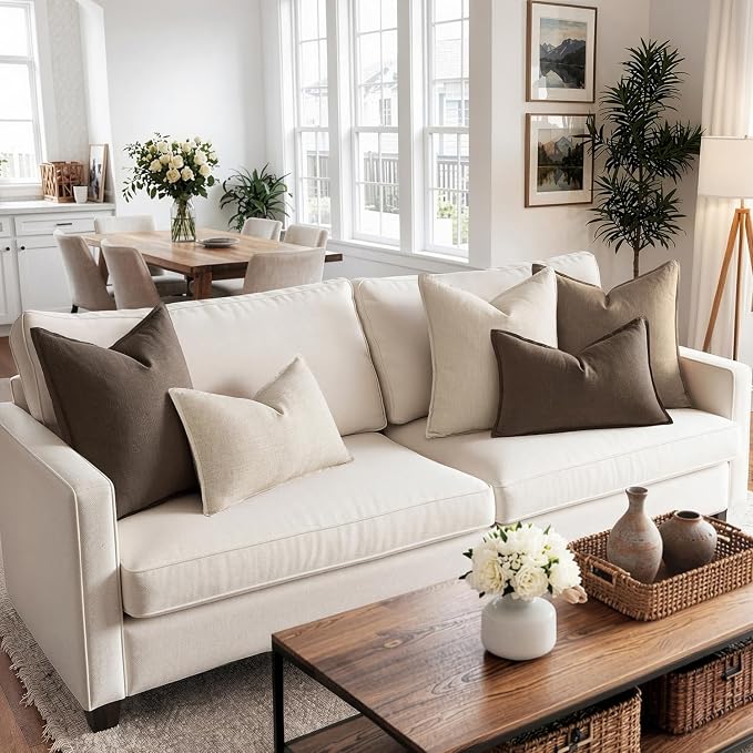 MIULEE Decorative Linen Lumbar Pillow Cover 12x20 Inch Natural Beige | Boho Farmhouse Neutral Couch Long Throw Pillow for Bed, Pack of 1 Accent Modern Pillowcase, Sofa Livingroom Home Decor