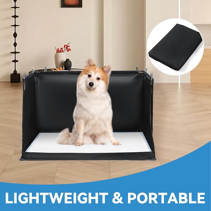 Dog Pee Pad Holder with High Walls, Foldable Dog Litter Box Pee Shields Indoor Dog Potty for Small and Medium Dogs, No Spill Pee Pad Holder Tray for Dogs Work (33.8*28*17.7in). Patent Pending