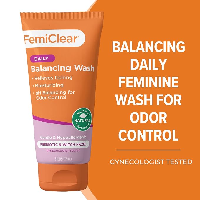FemiClear Daily Balancing Feminine Wash, Soothing & Cleansing, 6 fl oz | Gynecologist Tested Intimate Wash For Itching, Irritated Skin & Odor, pH-Balanced, Natural & Organic Ingredients