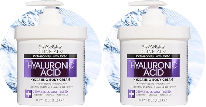 Advanced Clinicals Anti-aging Hyaluronic Acid Cream for face, body, hands. Instant hydration for skin, spa size. (16oz) (Pack of 2)