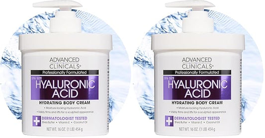 Advanced Clinicals Anti-aging Hyaluronic Acid Cream for face, body, hands. Instant hydration for skin, spa size. (16oz) (Pack of 2)