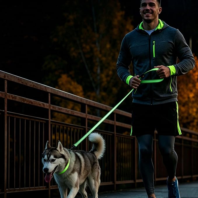 Dog Collar and Leash Set， Glow in The Dark & Reflective Leash and Collar
