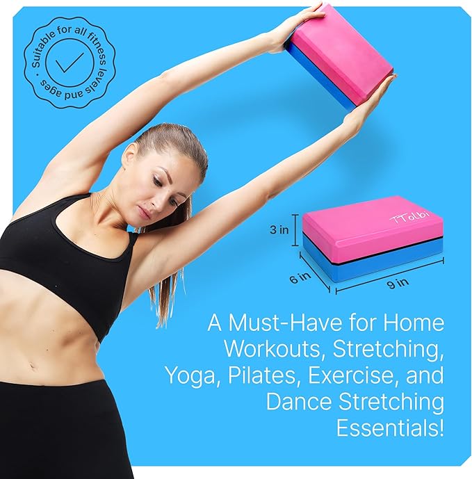 TTolbi Yoga Starter Kit - Yoga Blocks 2 Pack, Strap & 2 Knee Pad Cushions | Non-Slip EVA Foam Equipment for Stretching, Flexibility & Joint Comfort | Home Pilates Set for Beginners, Women & Men