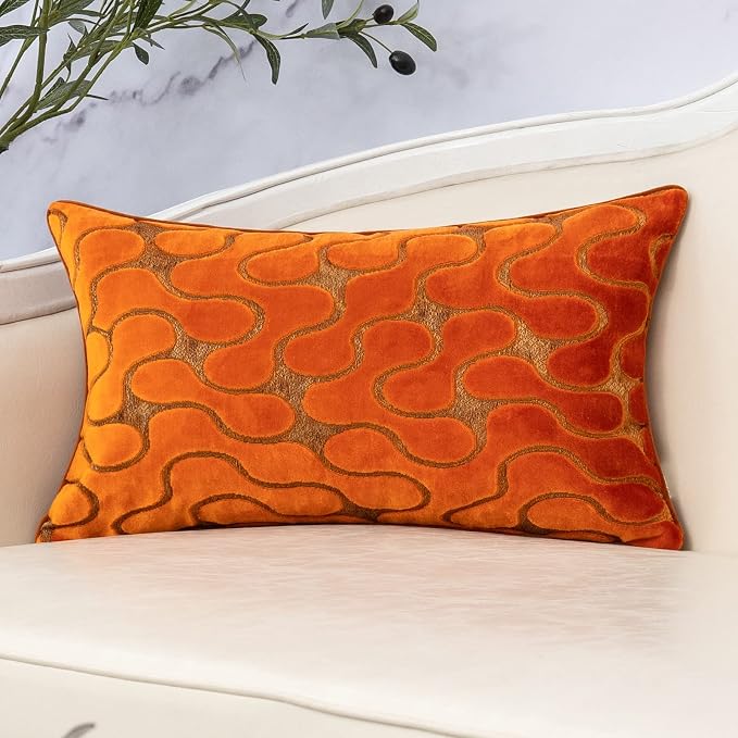 Orange Throw Pillow Cover Wavy Cushion Cover Modern Zippered Rectangular Pillowcase for Sofa Couch Bedroom Living Room Home Decorative, 12x20 Inch